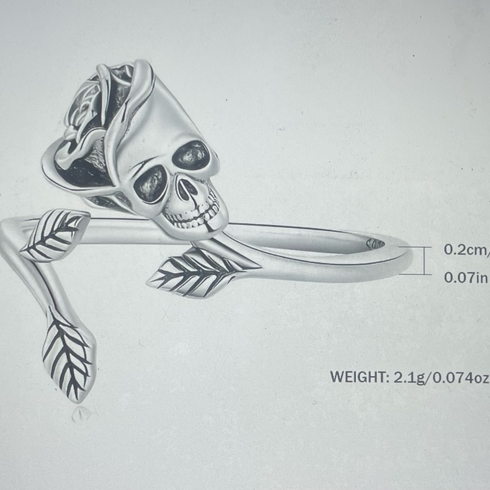 Solid 925 Silver Rose Skull Ring One Size Fits Al… - image 2